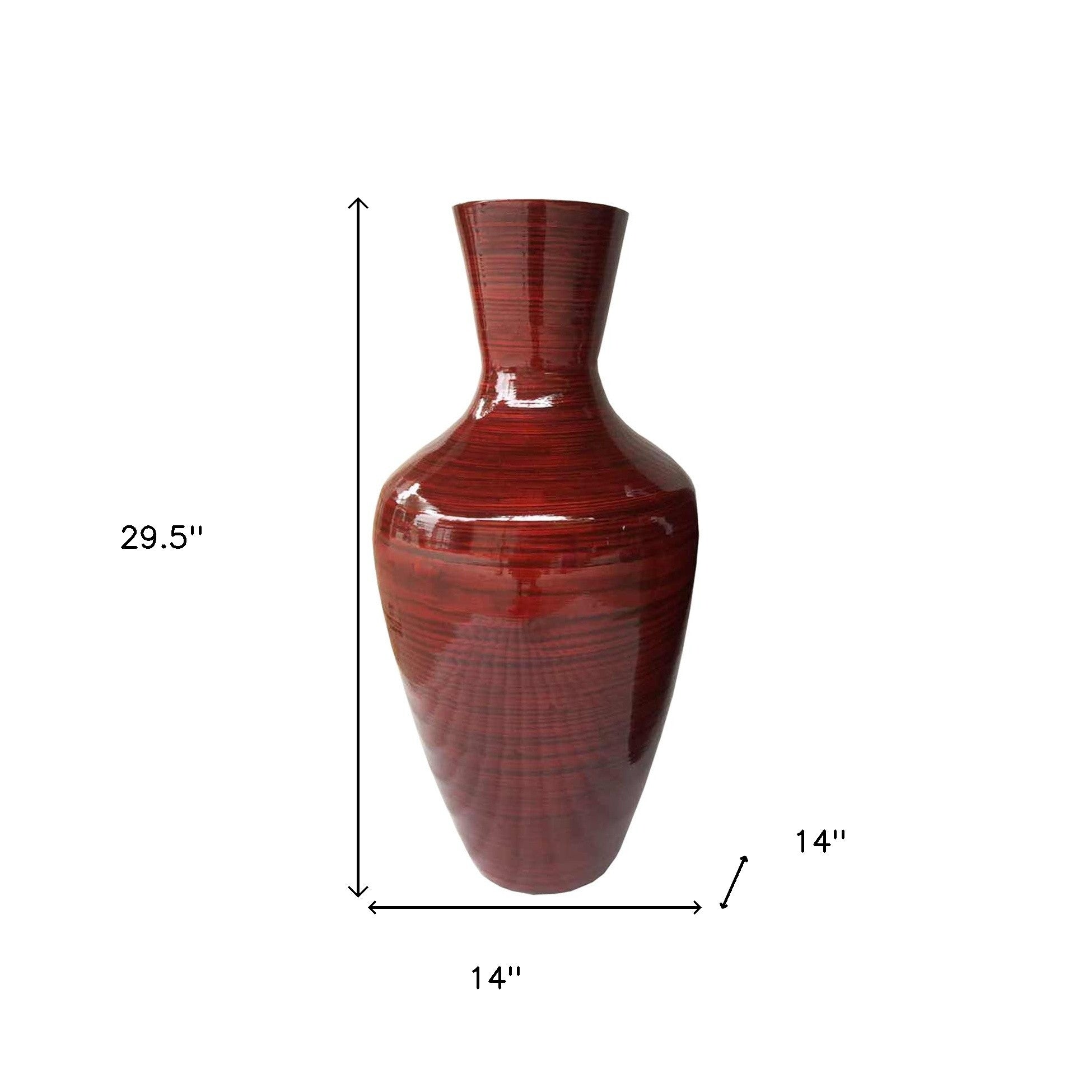 30" Red Lacquered Spun Bamboo Floor Vase