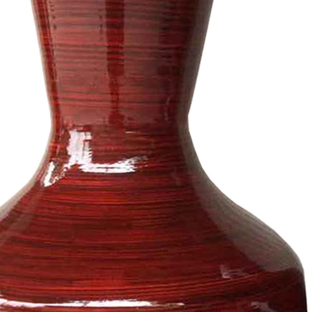 30" Red Lacquered Spun Bamboo Floor Vase