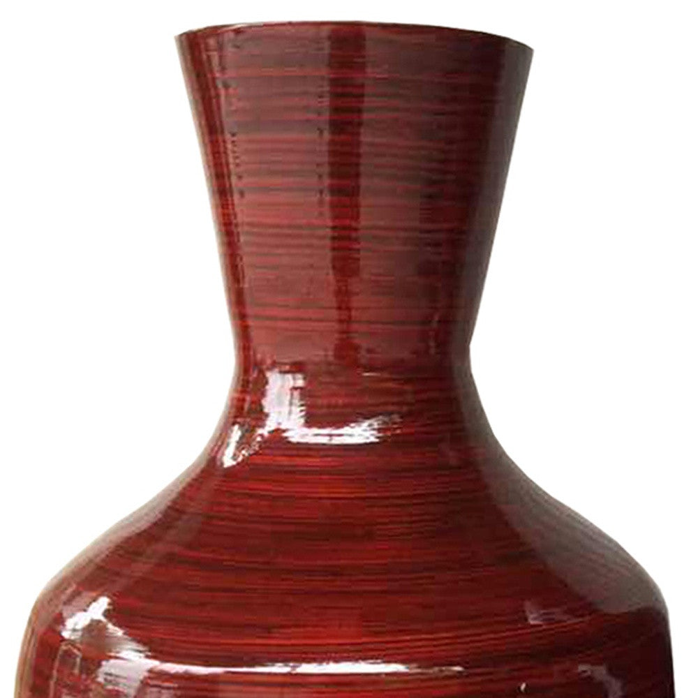 30" Red Lacquered Spun Bamboo Floor Vase