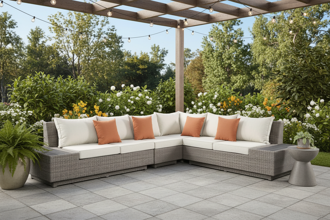 126" 4 pc. Beige and Gray Outdoor Corner Sectional