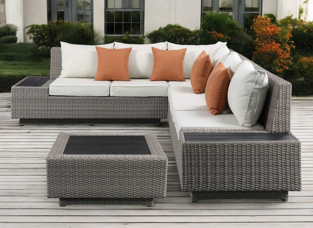 126" 4 pc. Beige and Gray Outdoor Corner Sectional