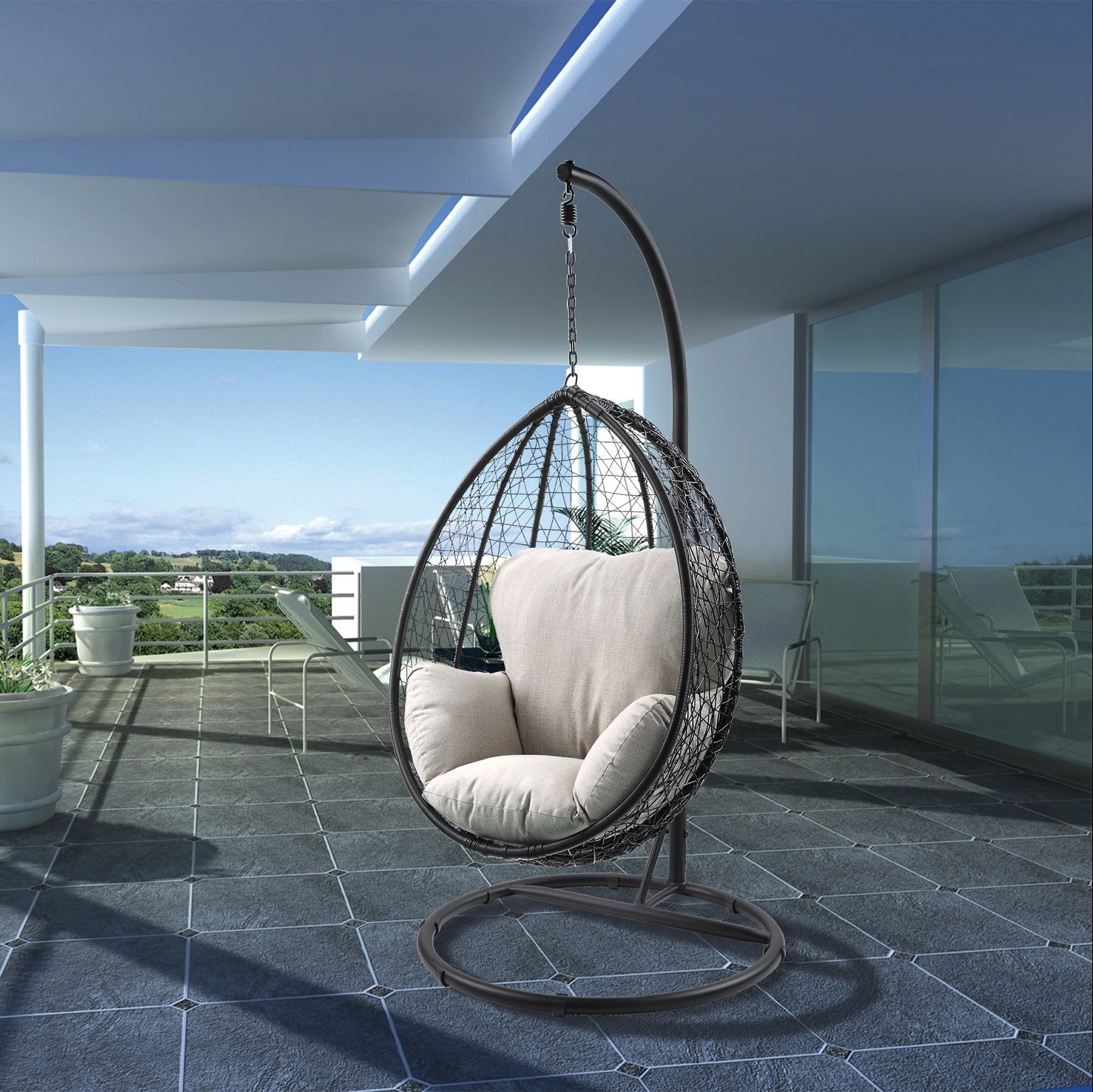 38" Outdoor Metal Swinging Egg Chair