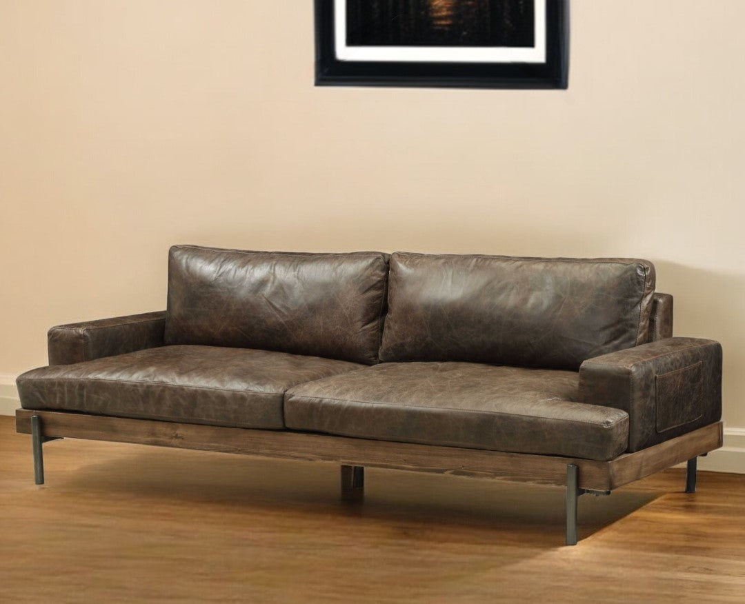 95" Chocolate Brown Top-Grain Leather Sofa