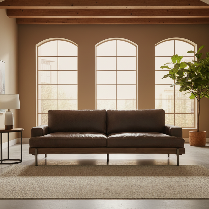 95" Chocolate Brown Top-Grain Leather Sofa