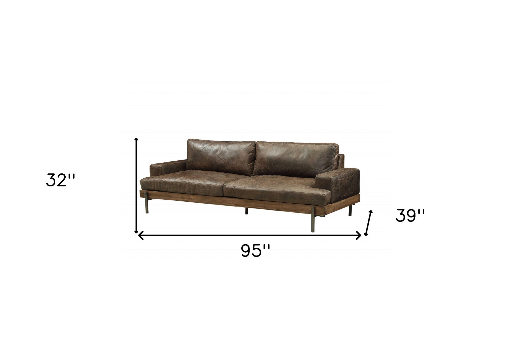 95" Chocolate Brown Top-Grain Leather Sofa