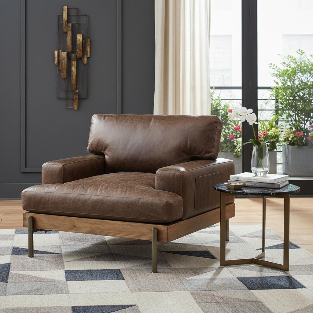 41" Chocolate Faux Leather Chair and a Half