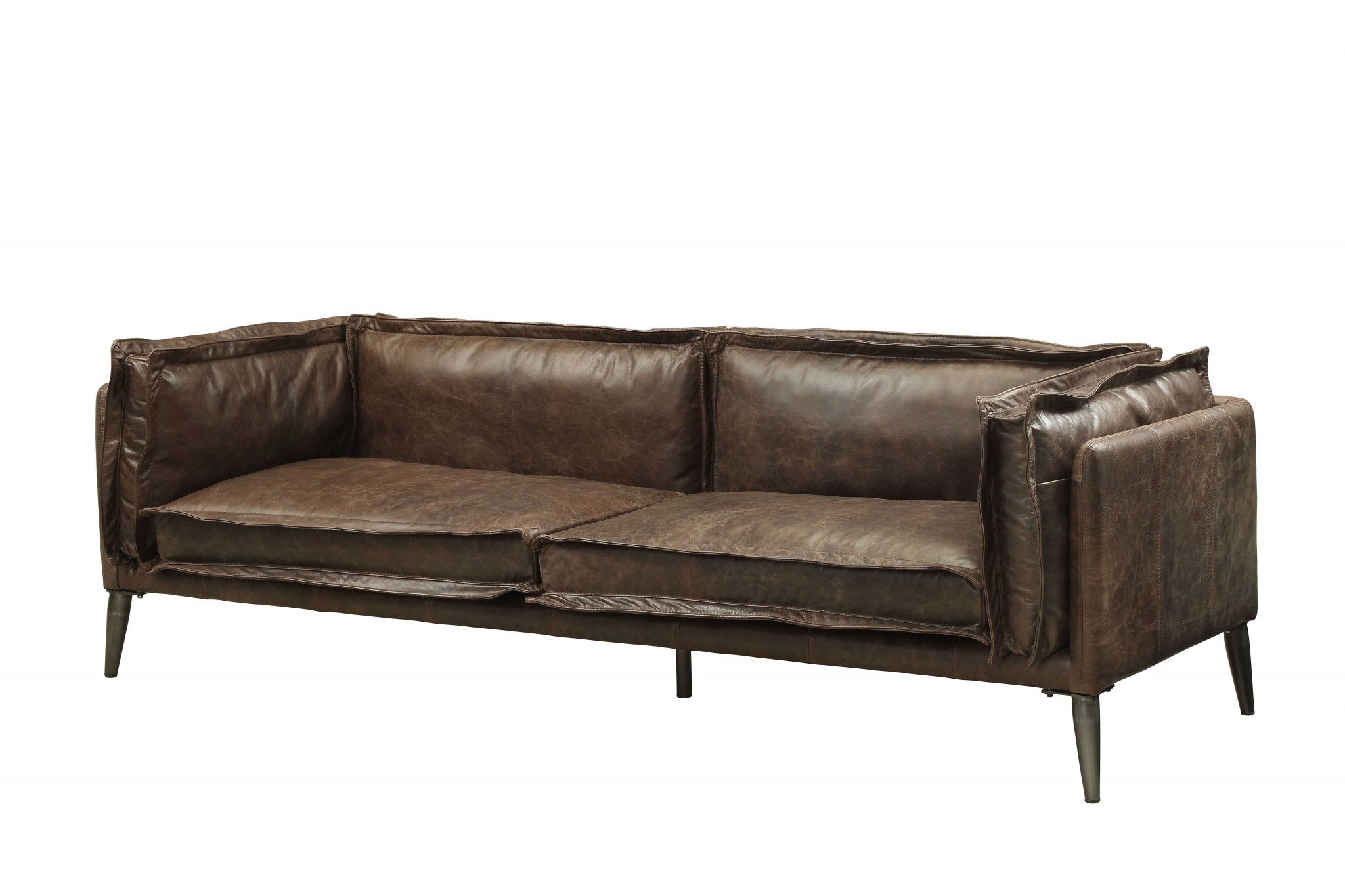 94" Chocolate Distressed Top-Grain Leather Sofa