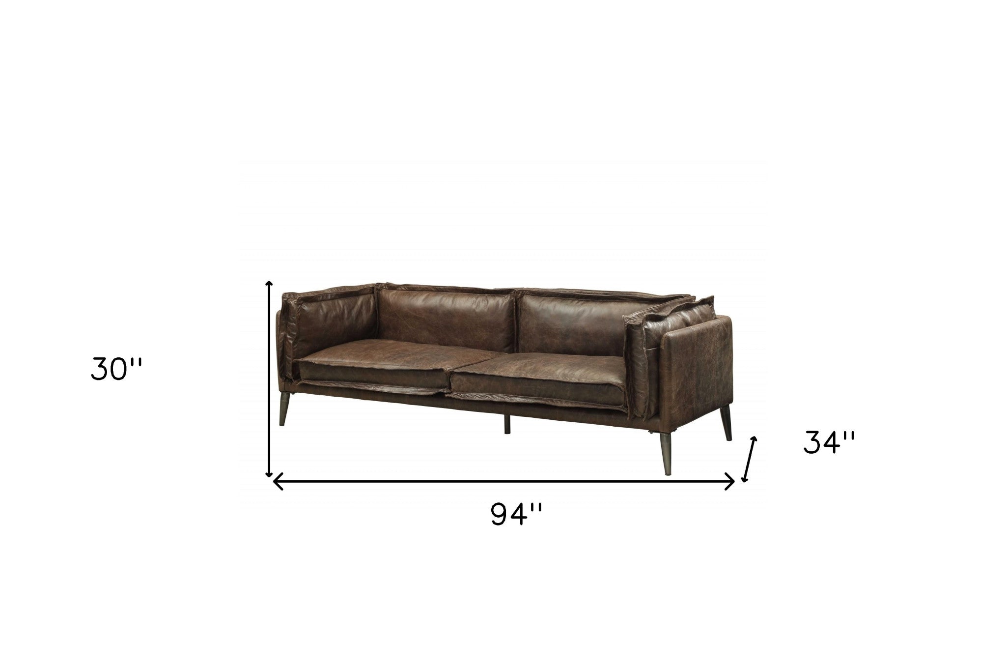 94" Chocolate Distressed Top-Grain Leather Sofa