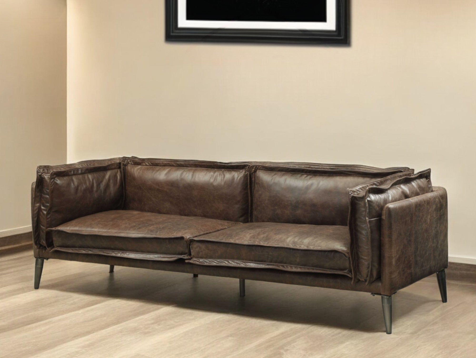 94" Chocolate Distressed Top-Grain Leather Sofa