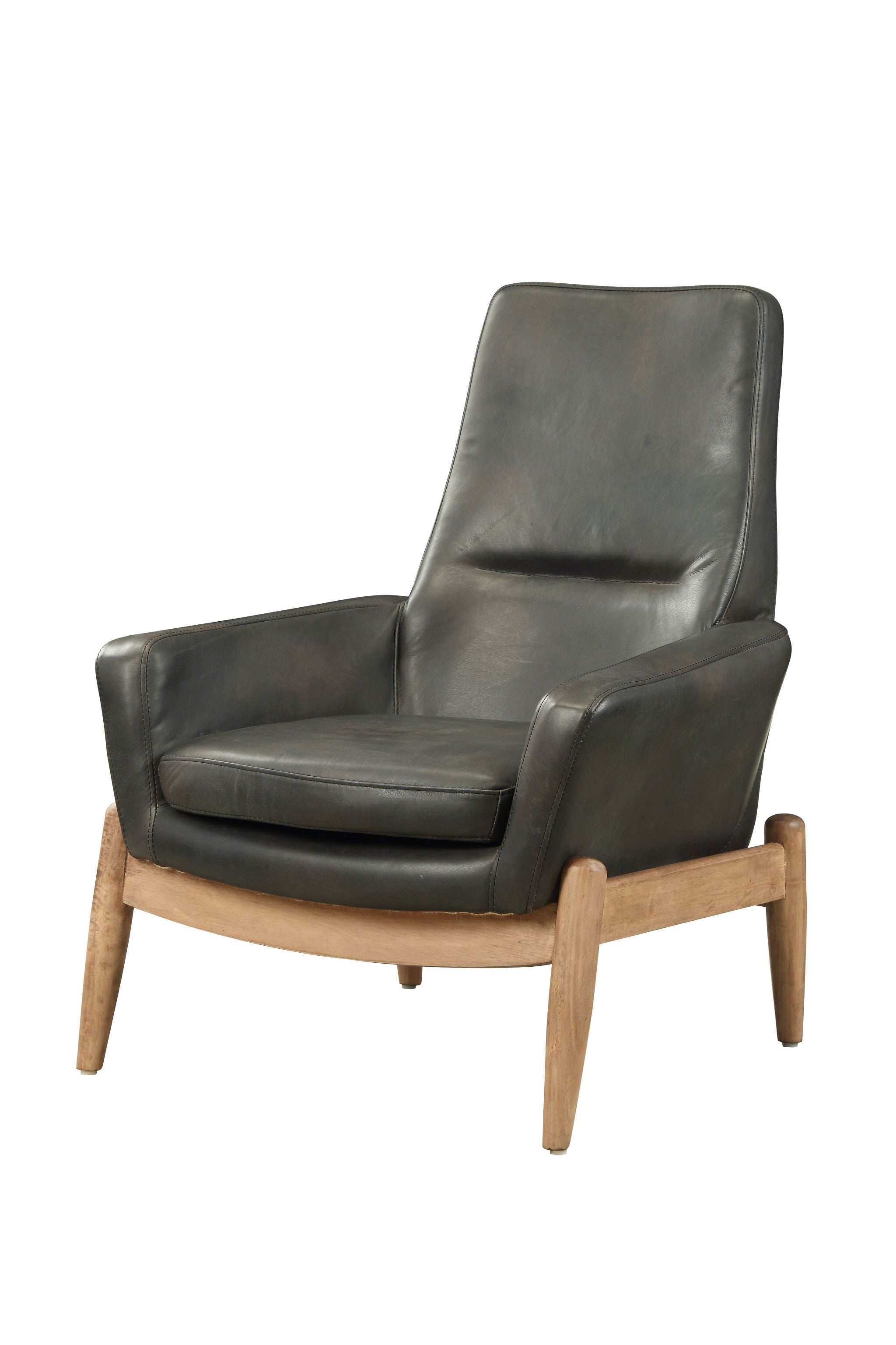 30" Brown Leather and Wood Armchair