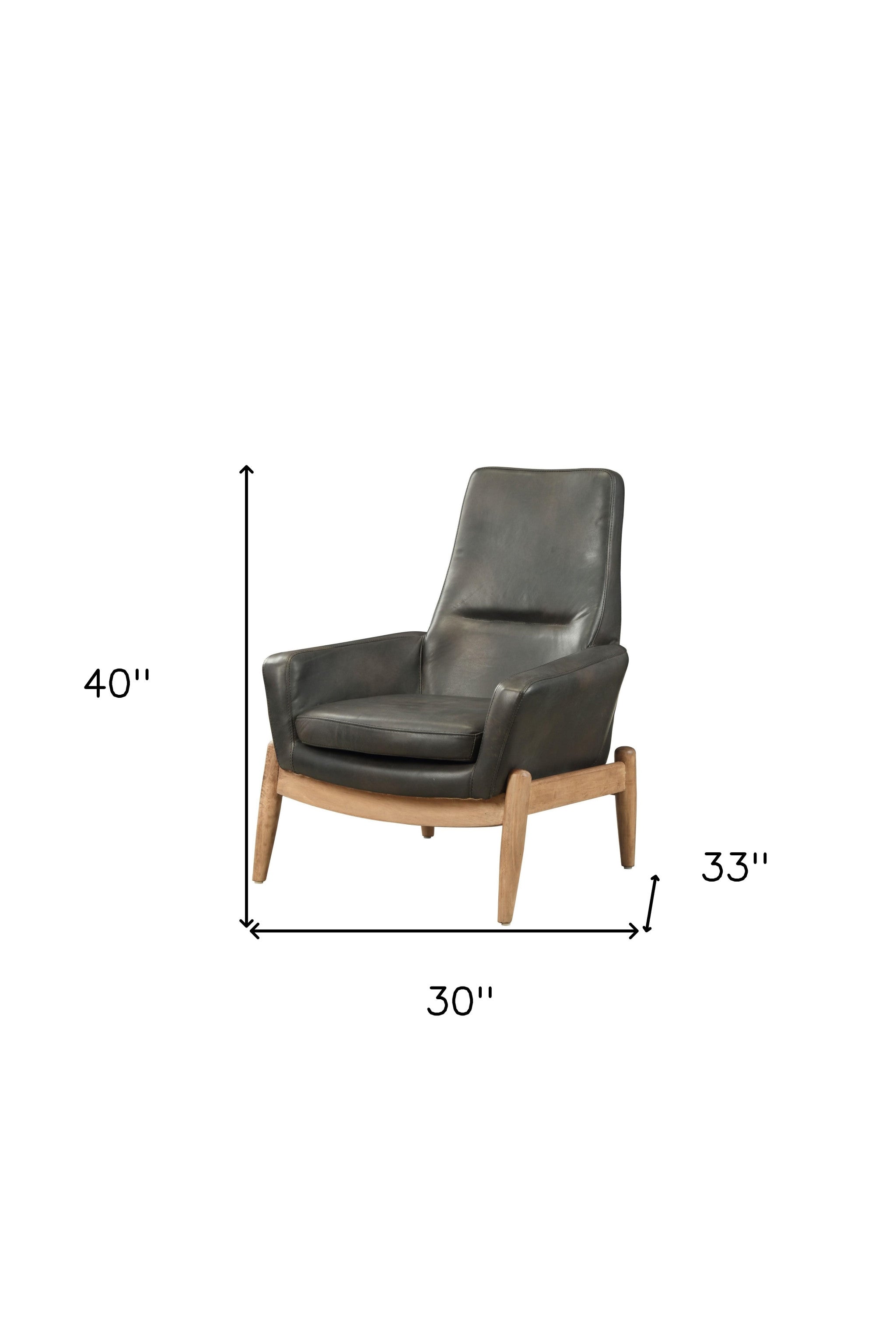 30" Brown Leather and Wood Armchair