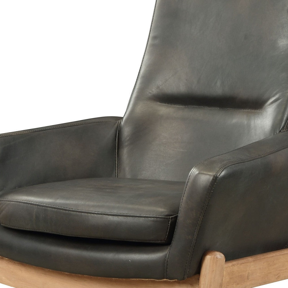 30" Brown Leather and Wood Armchair