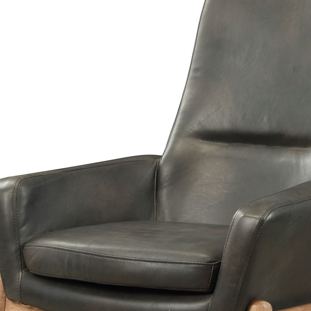 30" Brown Leather and Wood Armchair