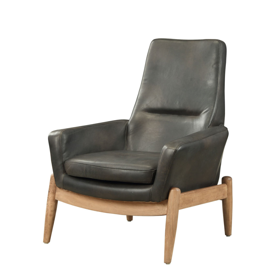 30" Brown Leather and Wood Armchair