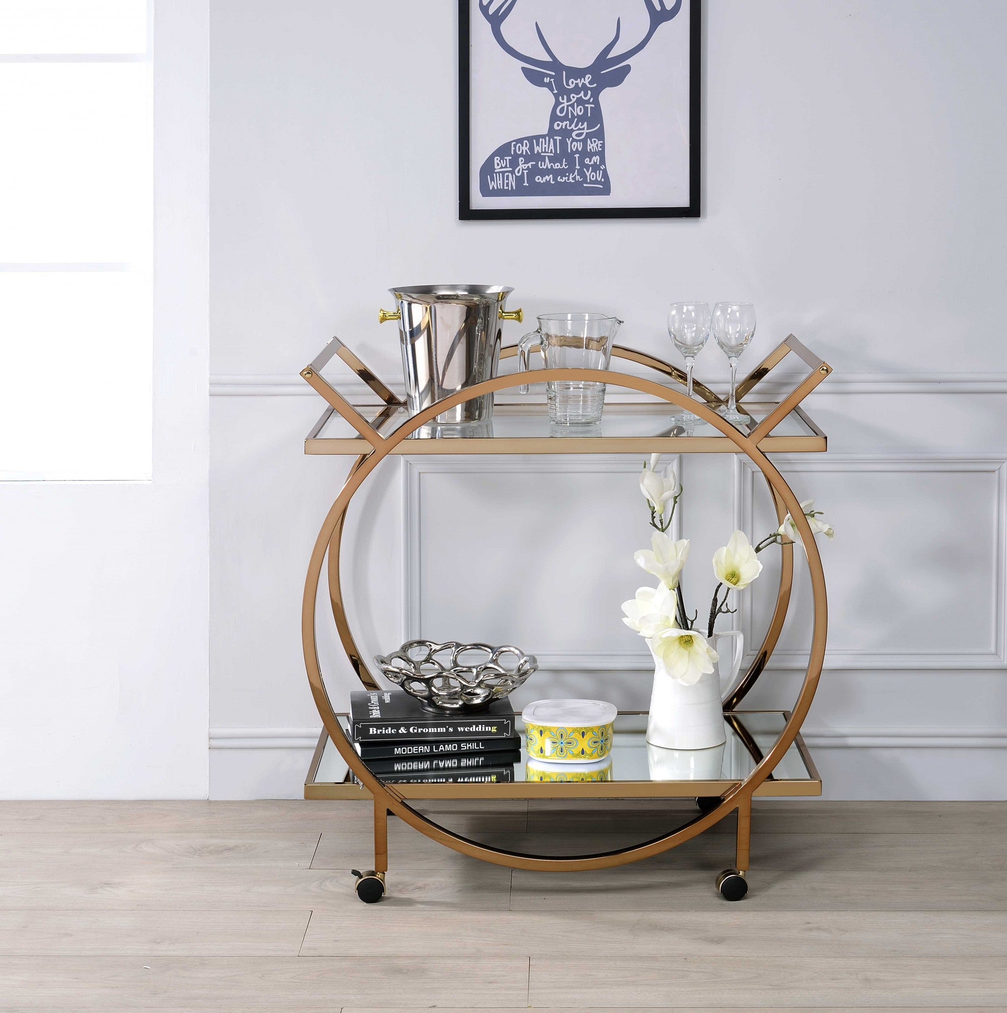 33" Champagne Circle Serving Cart