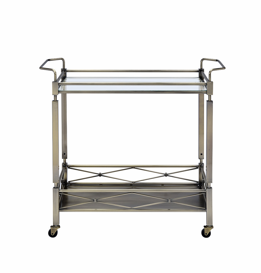 32" Antique Brass Square Serving Cart