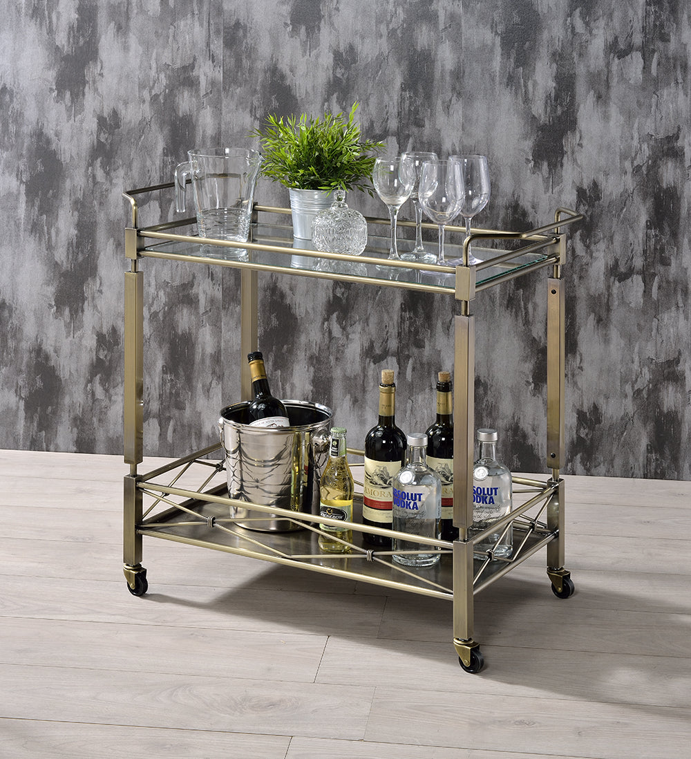 32" Antique Brass Square Serving Cart