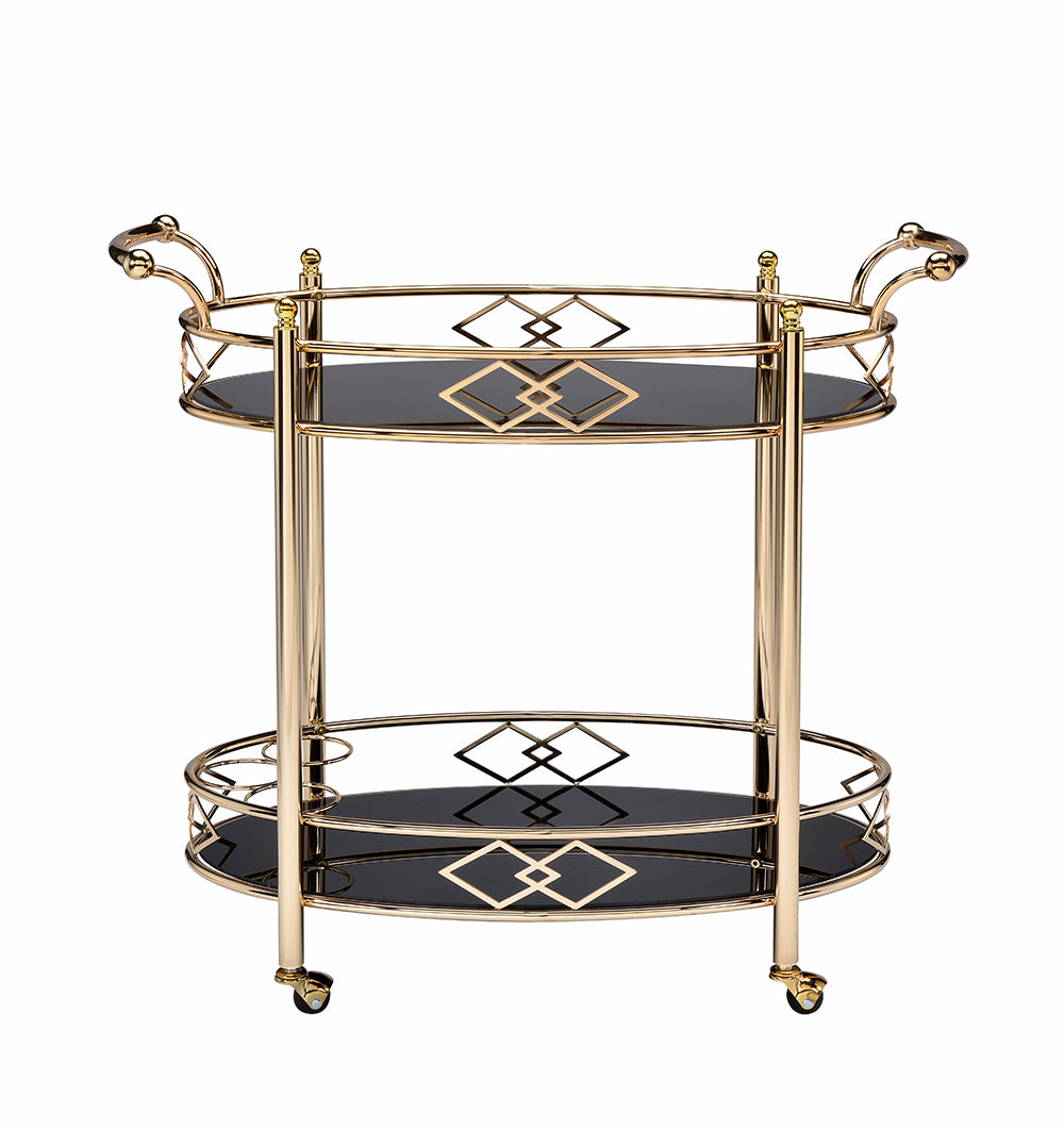 35" Gold and Black Deco Serving Cart