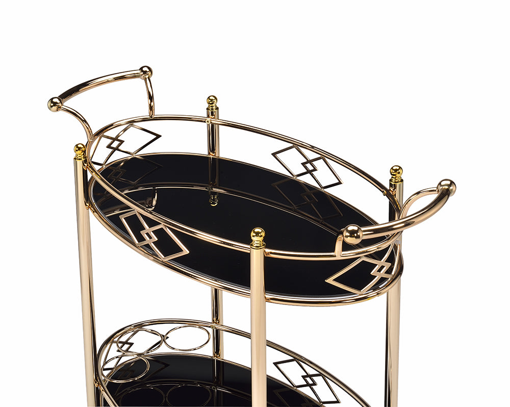 35" Gold and Black Deco Serving Cart