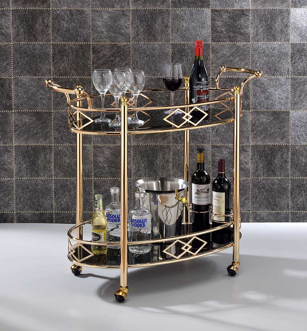 35" Gold and Black Deco Serving Cart