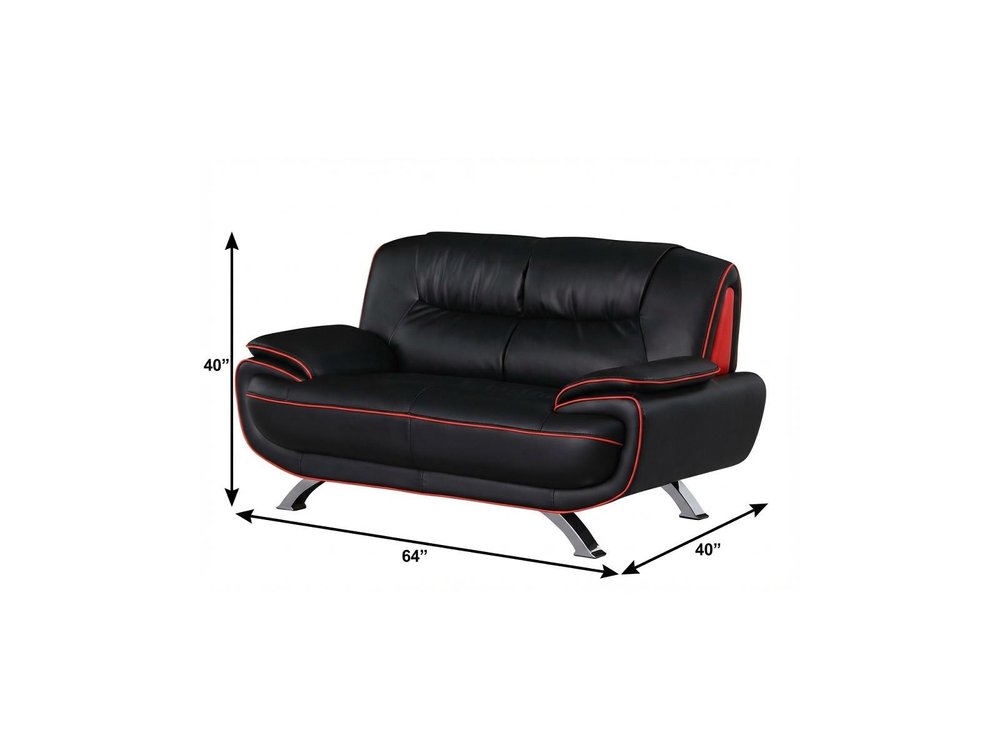 64" Black Faux Leather Modern Pillow Loveseat