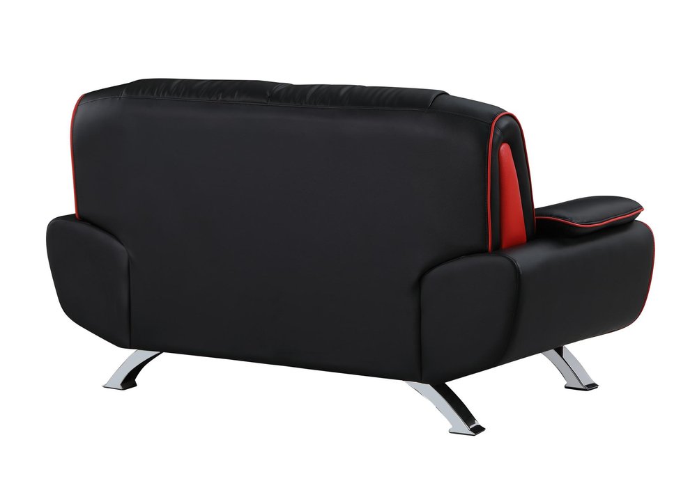 64" Black Faux Leather Modern Pillow Loveseat