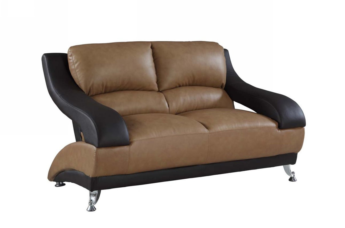62" Brown Faux Leather Modern London Loveseat