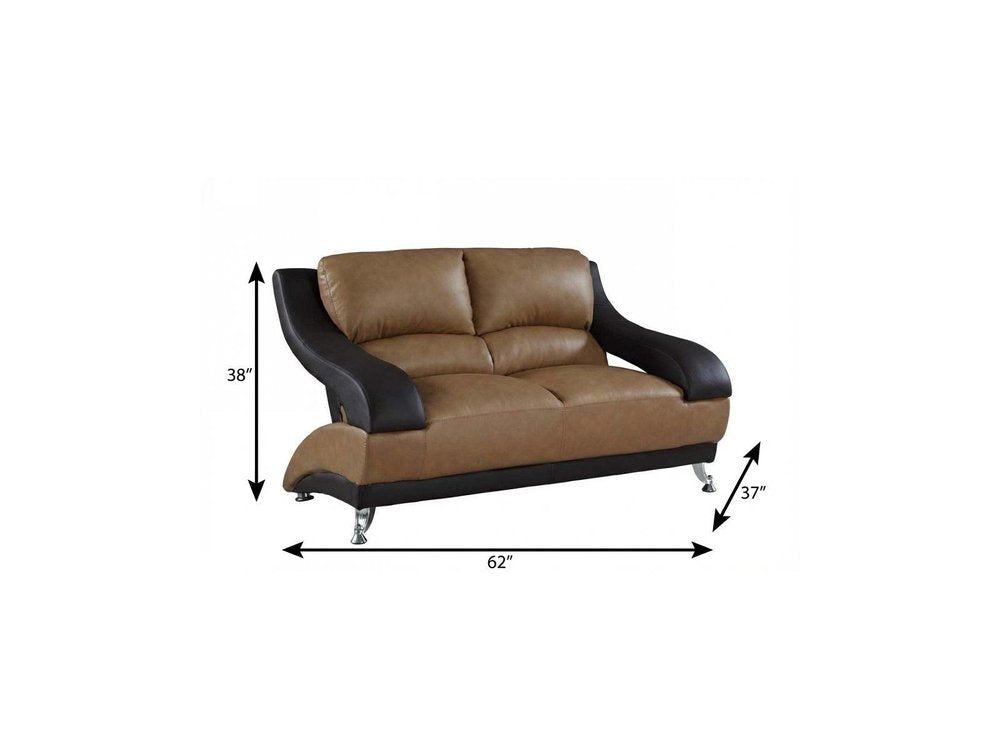 62" Brown Faux Leather Modern London Loveseat