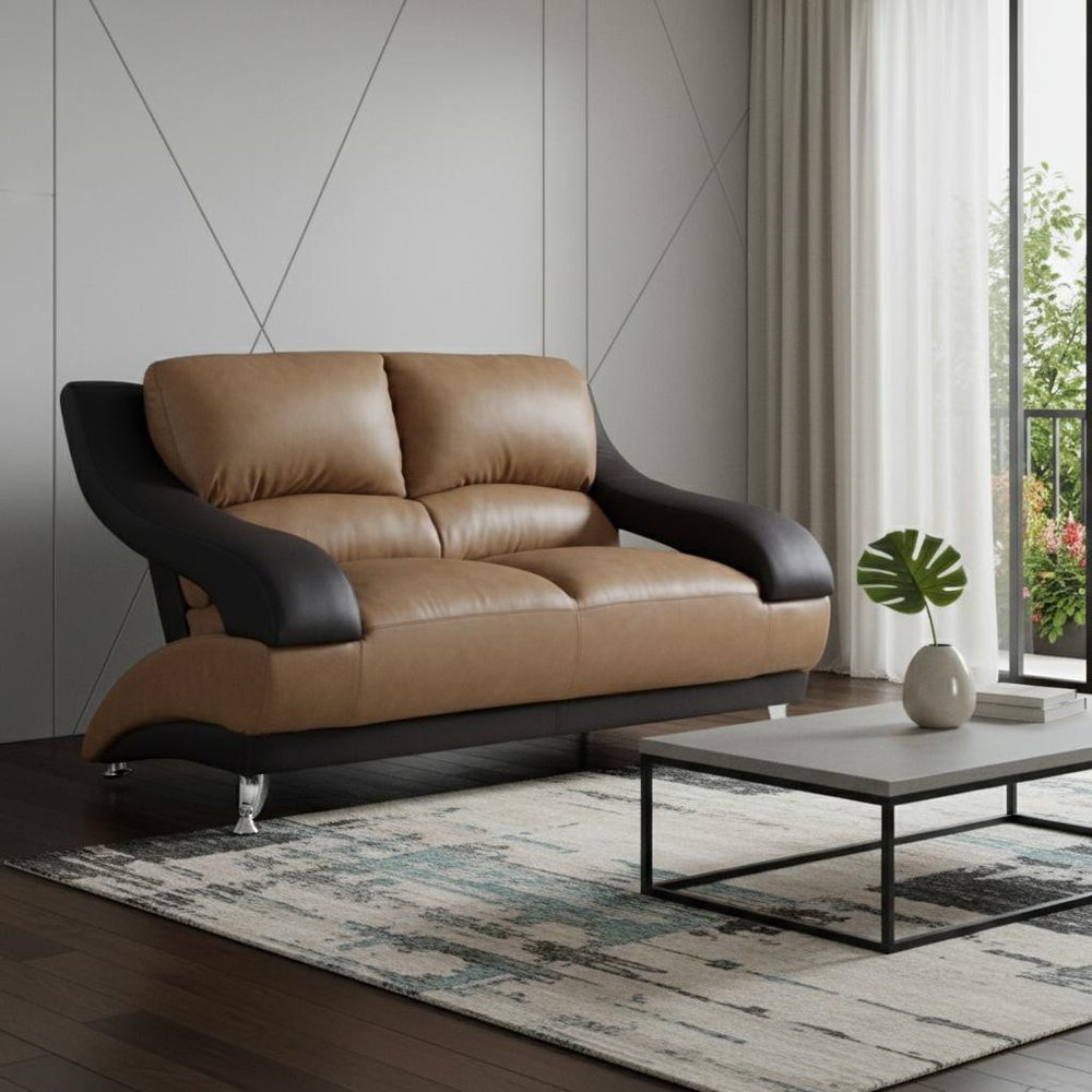 62" Brown Faux Leather Modern London Loveseat