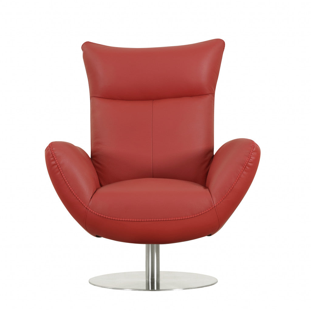 37" Red Flared Arm Leather Swivel Chair