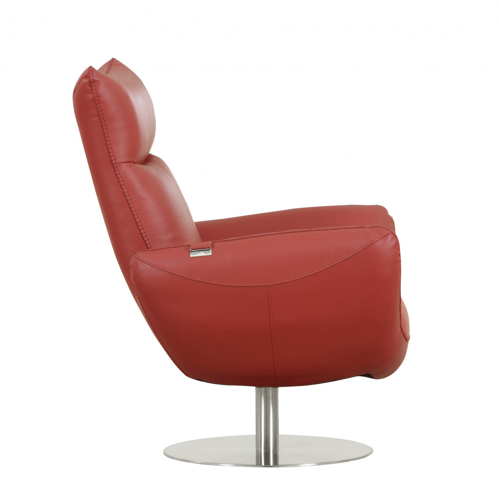 37" Red Flared Arm Leather Swivel Chair