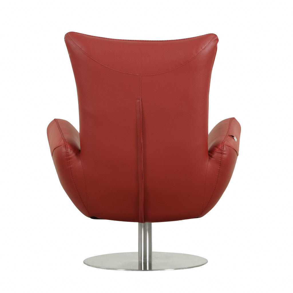 37" Red Flared Arm Leather Swivel Chair