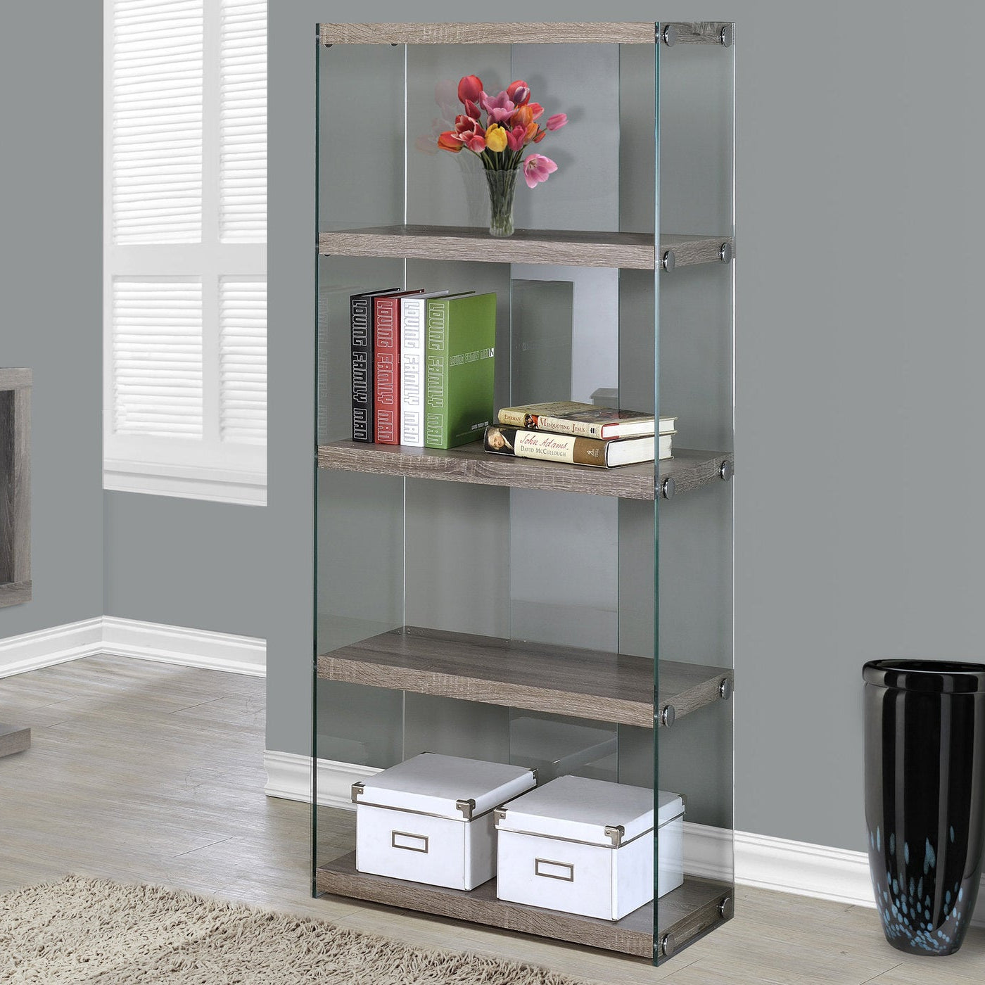 58" Glass and Wood Etagere Bookcase