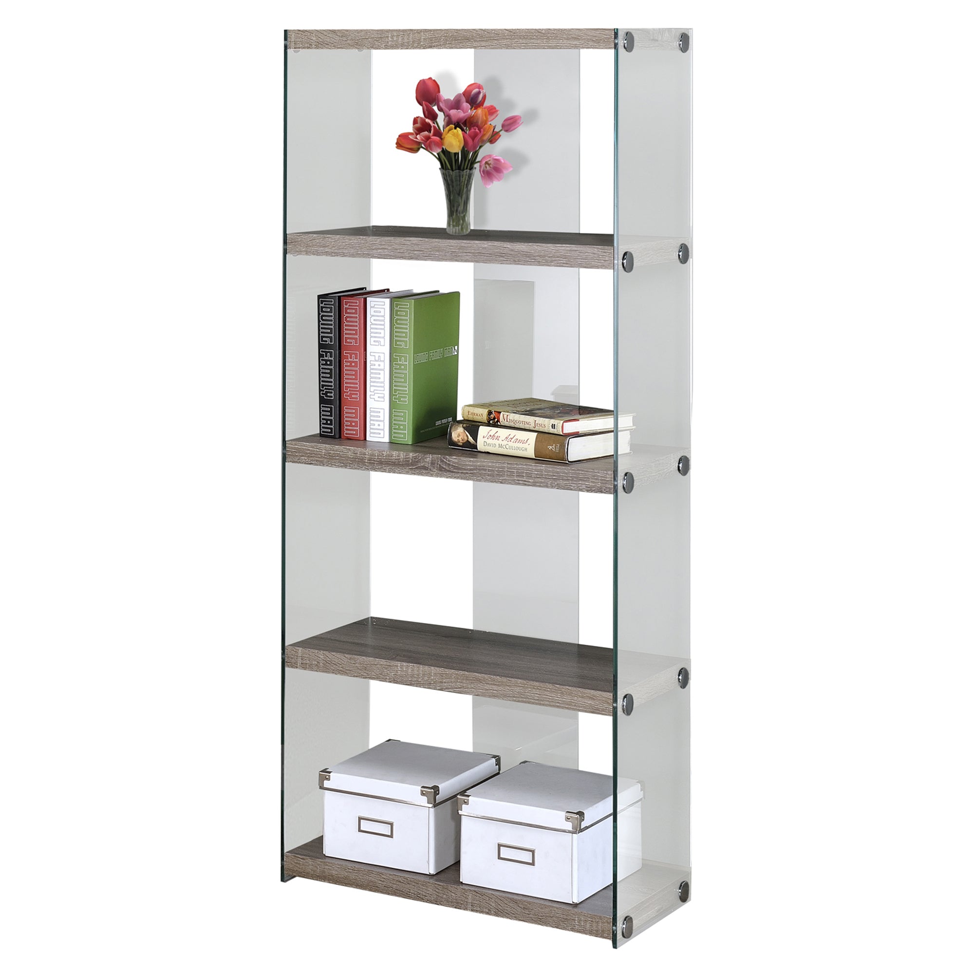 58" Glass and Wood Etagere Bookcase