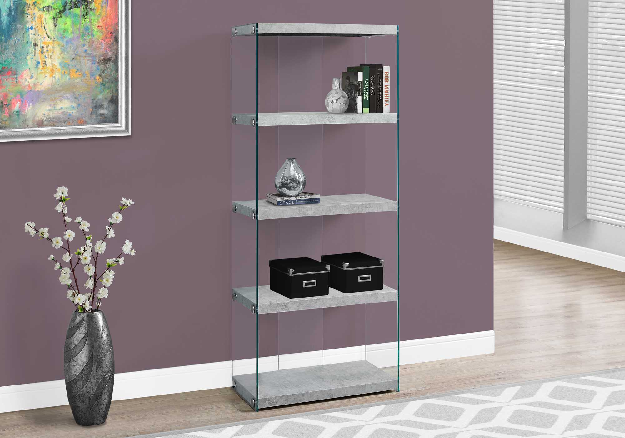 58" Glass and Wood Etagere Bookcase