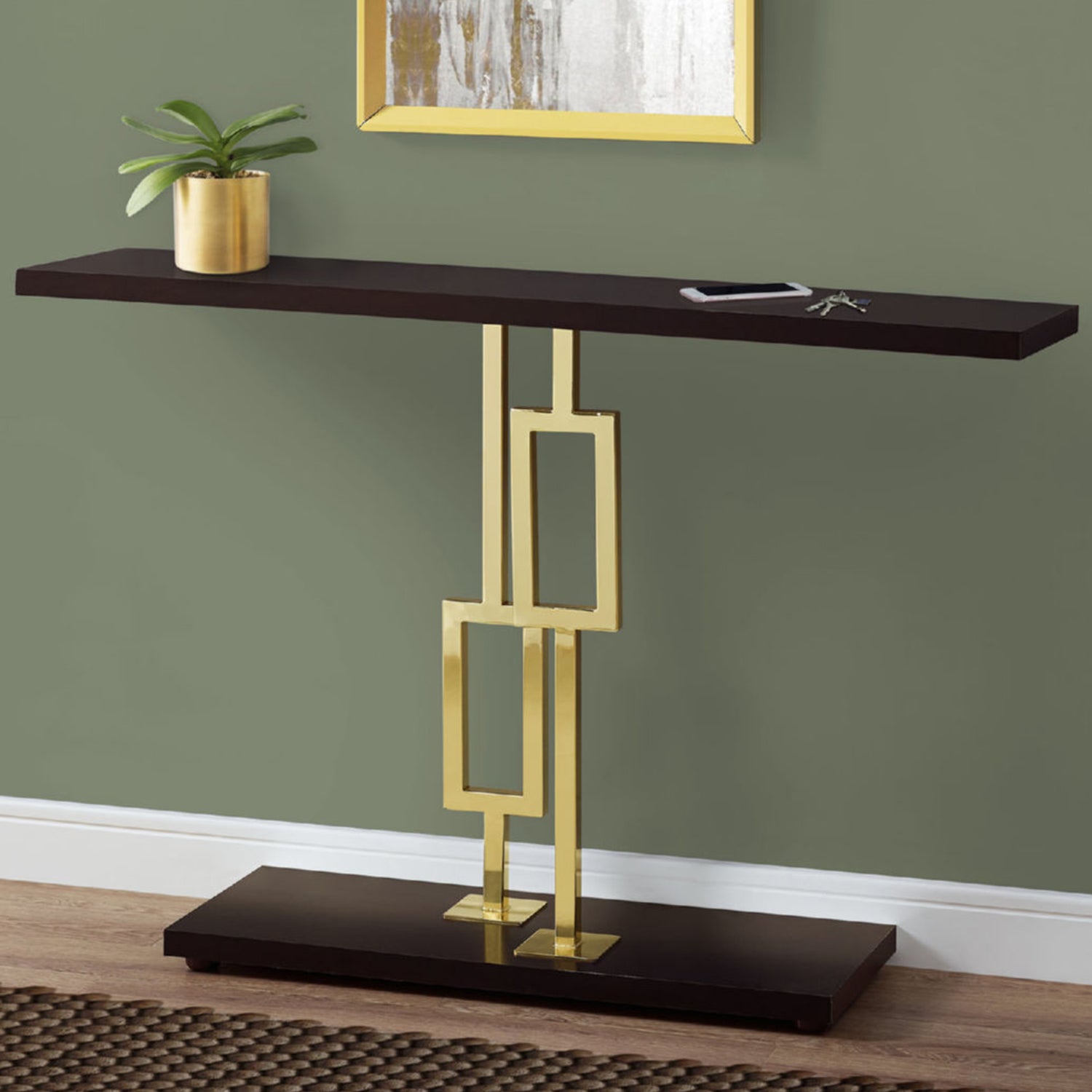 47" Brown and Gold Art Deco Console Table