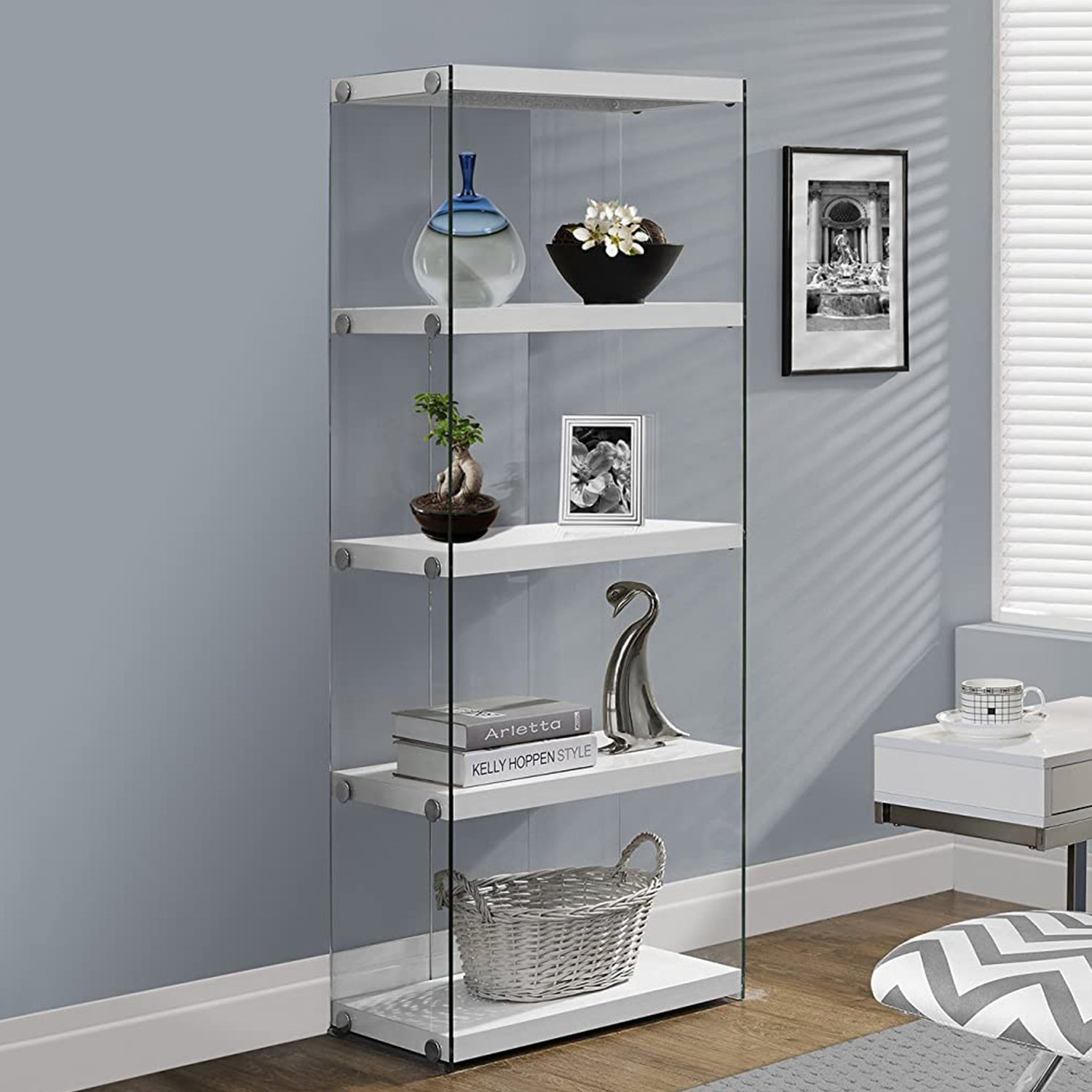 58" Glass and Wood Etagere Bookcase