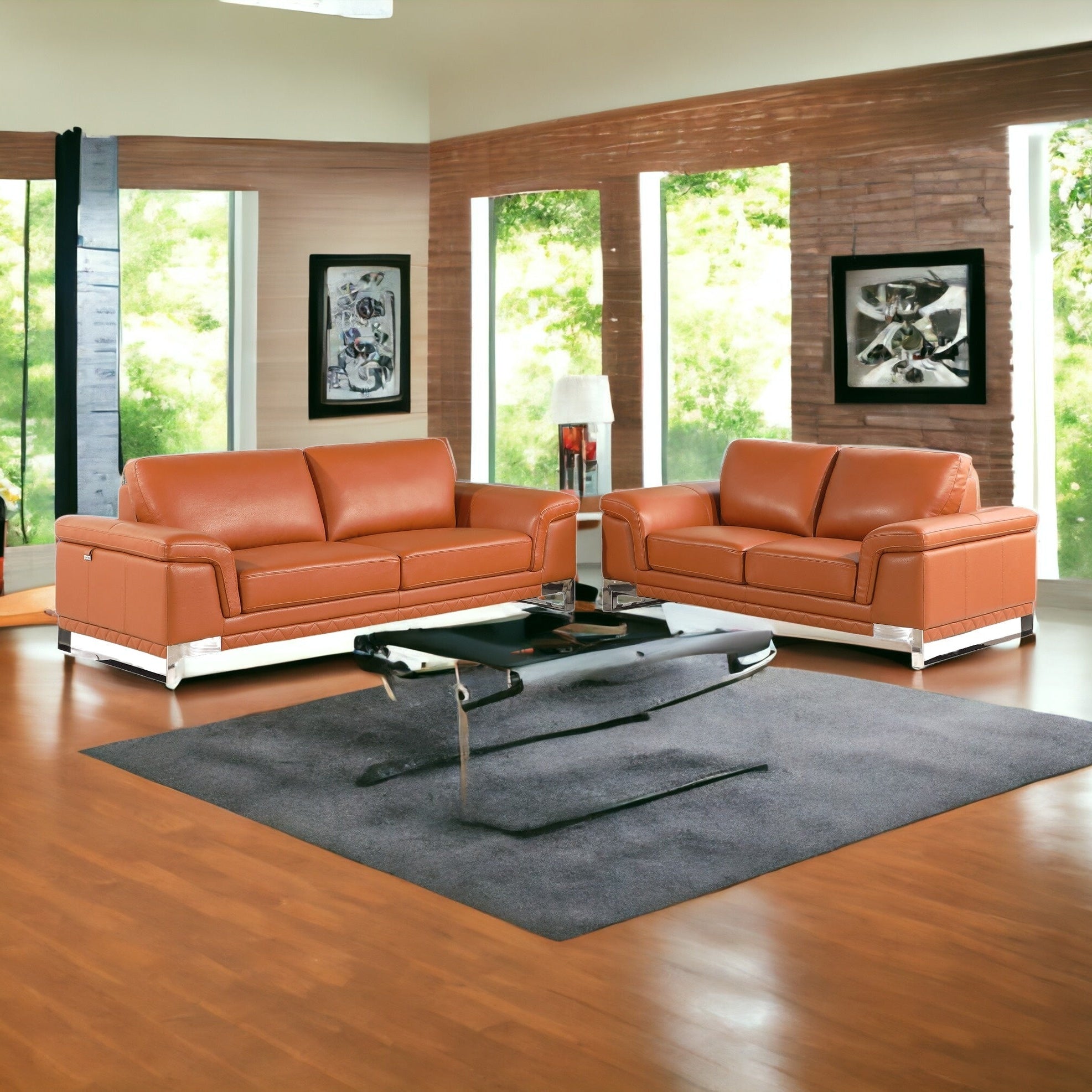 2 Piece Italian Leather Five Person Seating Set