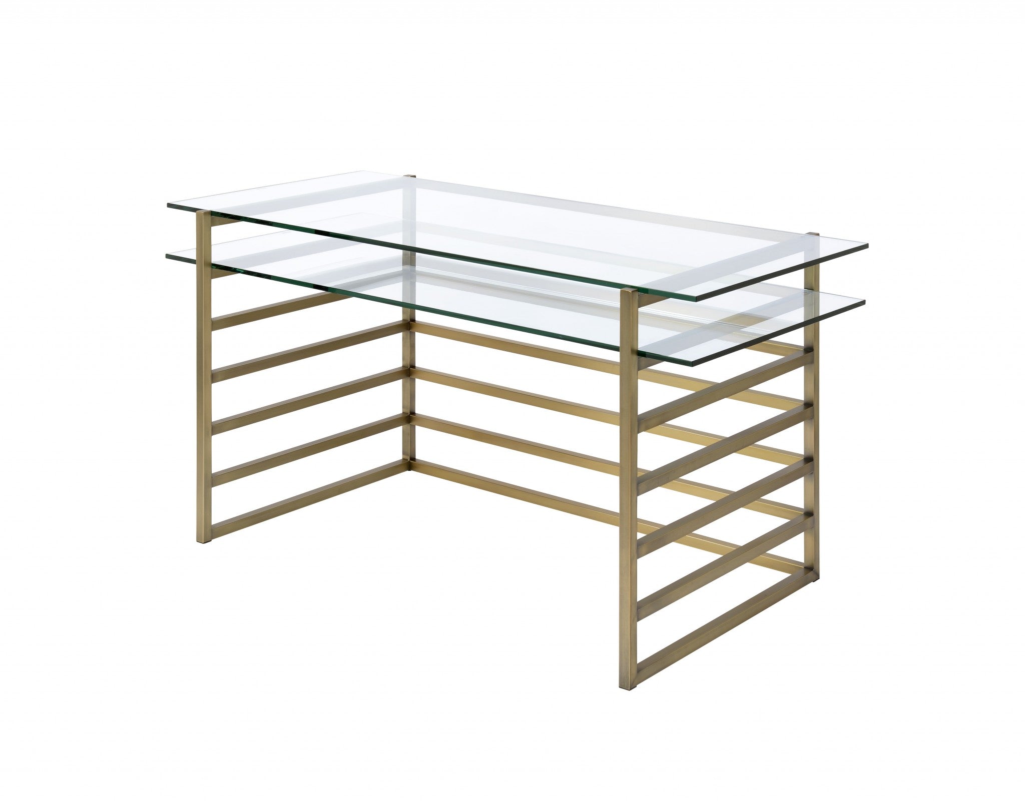 56" Gold Tiered Glass Desk