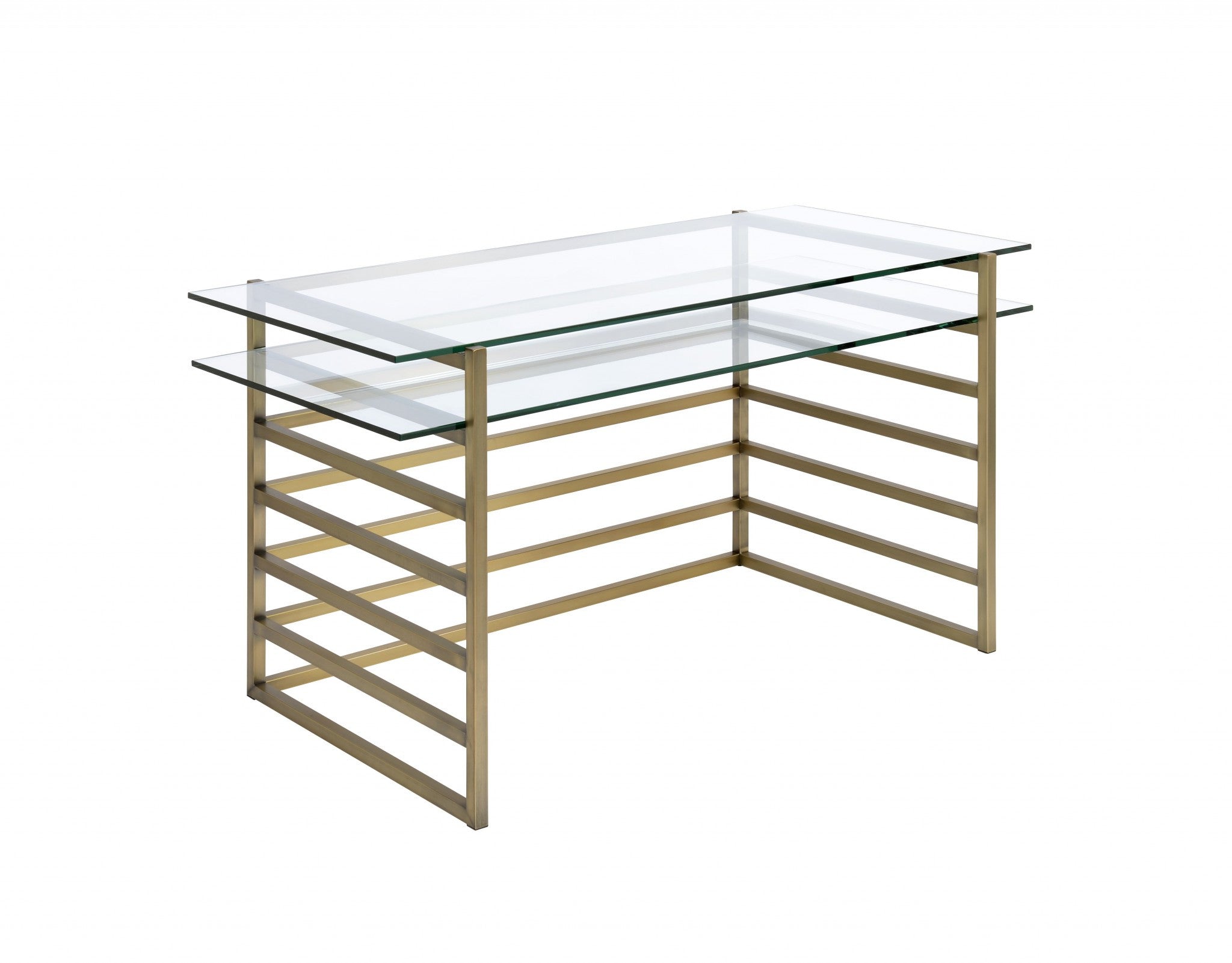 56" Gold Tiered Glass Desk