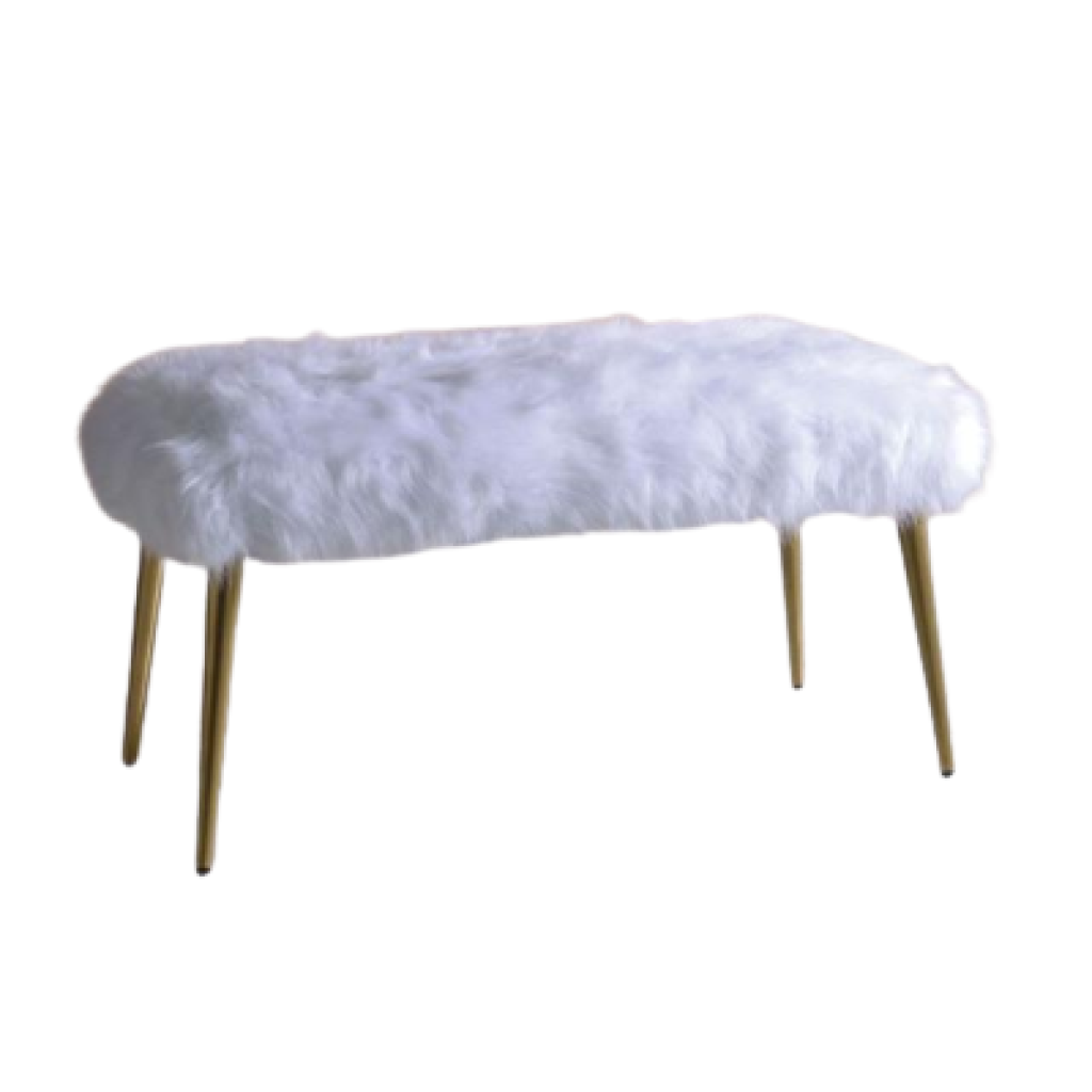 38" White Faux Fur Bench