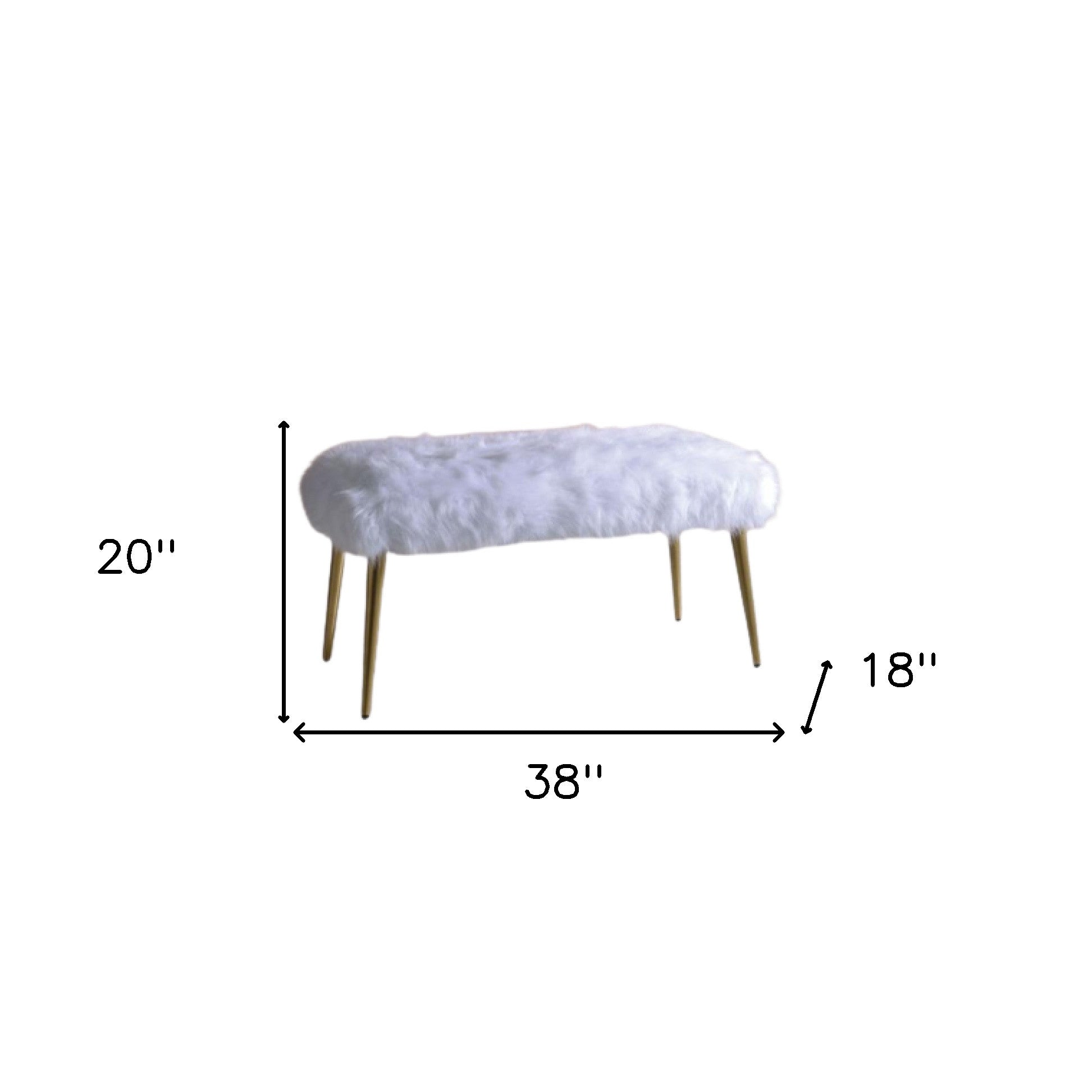 38" White Faux Fur Bench