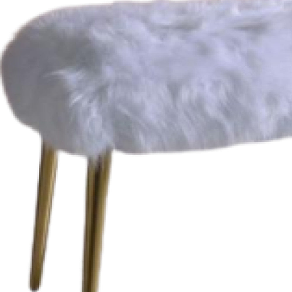 38" White Faux Fur Bench