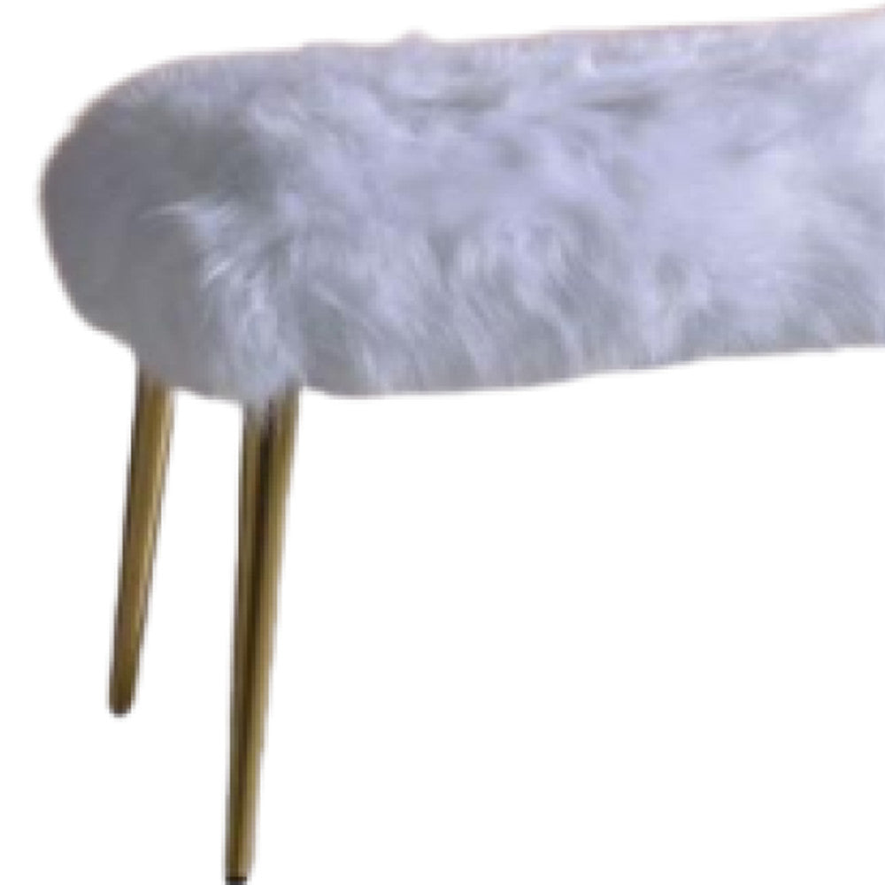 38" White Faux Fur Bench