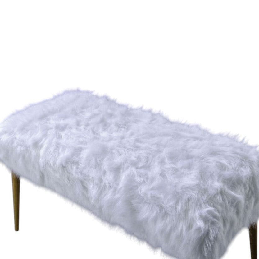 38" White Faux Fur Bench