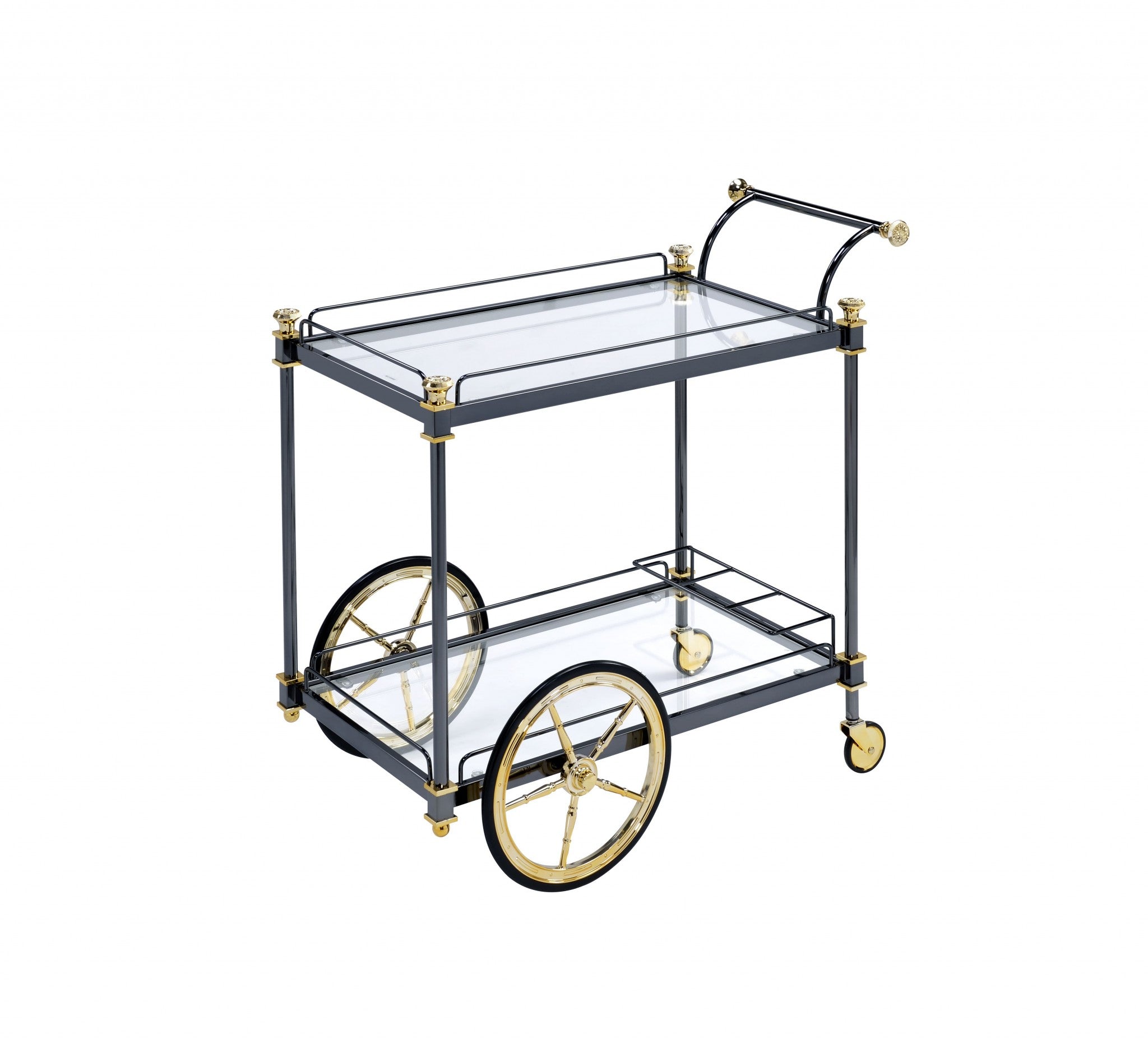 31" Black and Gold Wheel Bar Cart