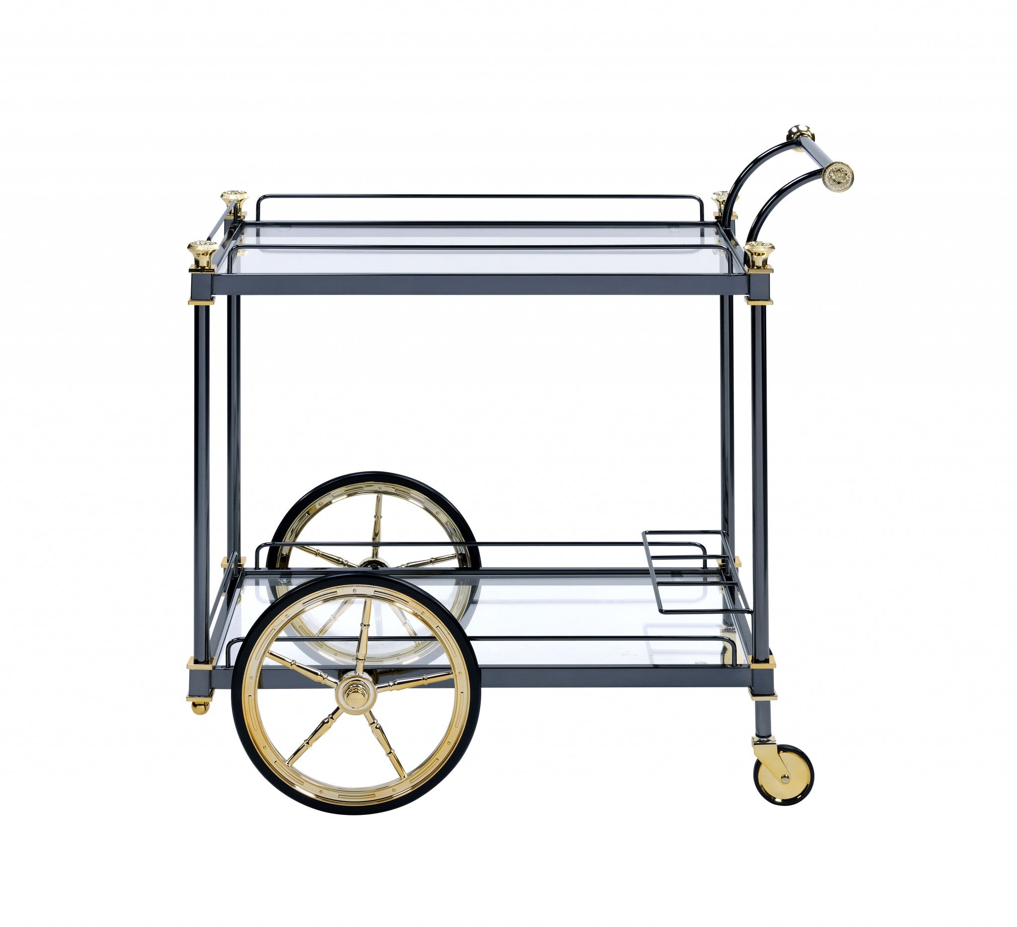 31" Black and Gold Wheel Bar Cart