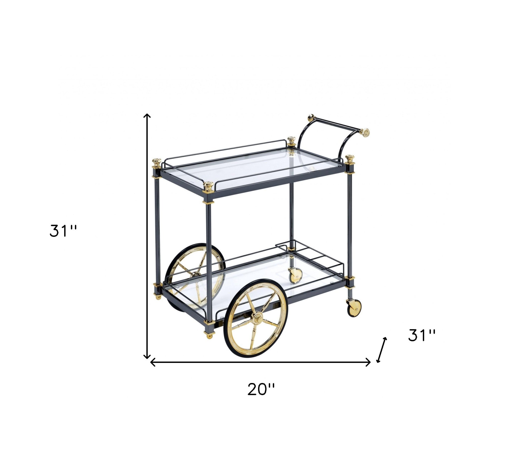 31" Black and Gold Wheel Bar Cart