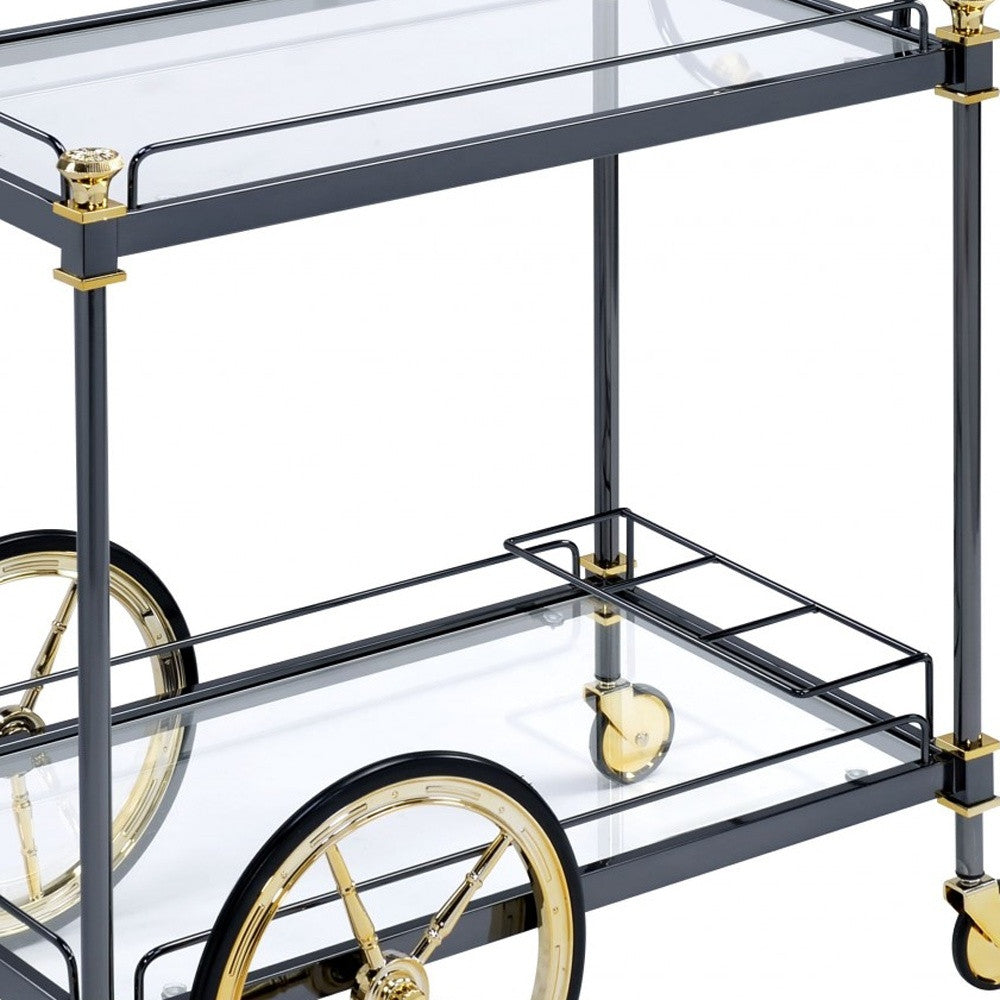 31" Black and Gold Wheel Bar Cart