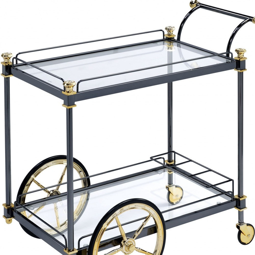 31" Black and Gold Wheel Bar Cart